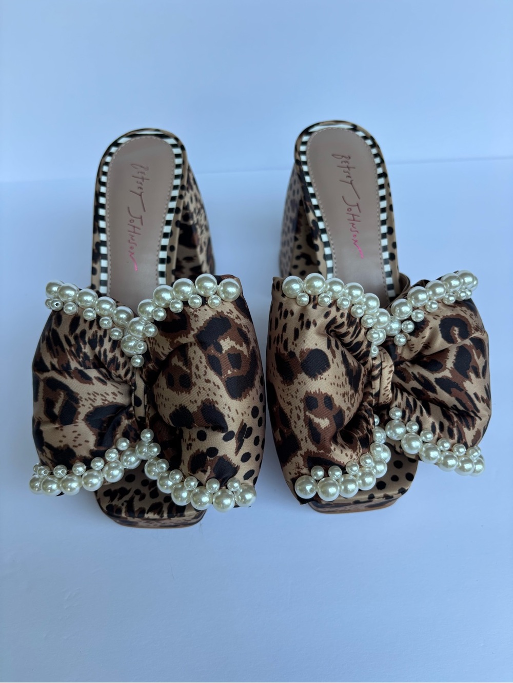 Betsey Johnson Leopard Pearl-Trim Block Heel - Brown/Black - Picture 5 of 8